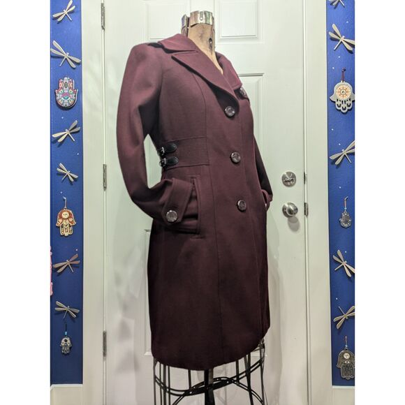 Kenneth Cole Women’s 10 Long Wool Dress Coat A-Line Fit & Flare Buckle Detail Me - Picture 4 of 16